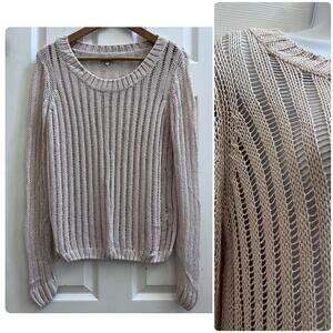 Buffalo David Bitton Jeanna Neutral Open Knit Sweater Top Size Medium
